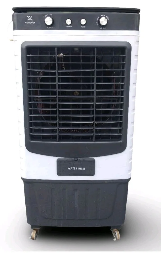 Portable Desert Air Cooler with Water Tank, Grey and White, Manual Control Panel, Caster Wheels for Easy Movement