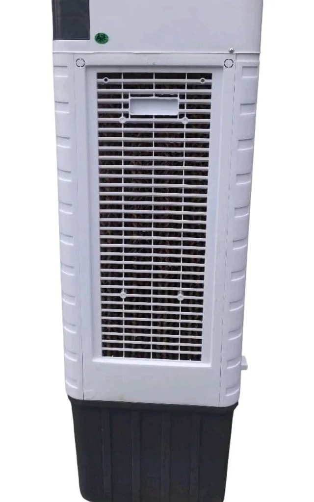 Portable Desert Air Cooler with Water Tank, Grey and White, Manual Control Panel, Caster Wheels for Easy Movement