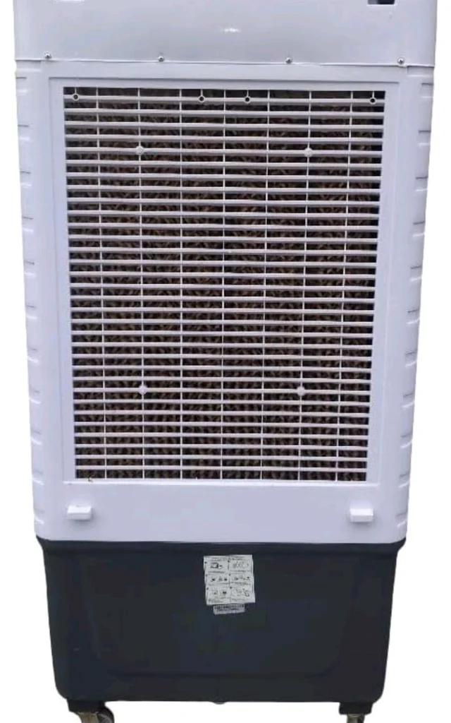 Portable Desert Air Cooler with Water Tank, Grey and White, Manual Control Panel, Caster Wheels for Easy Movement