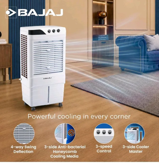 Bajaj DMH 90 Neo 90L Desert Air Cooler for Home|For Larger Room|Anti-Bacterial Honeycomb Cooling Pad|High-Speed|Ice Chamber|90Ft Air Throw|3-Speed Control|3 Year Comprehensive Product Warranty|W