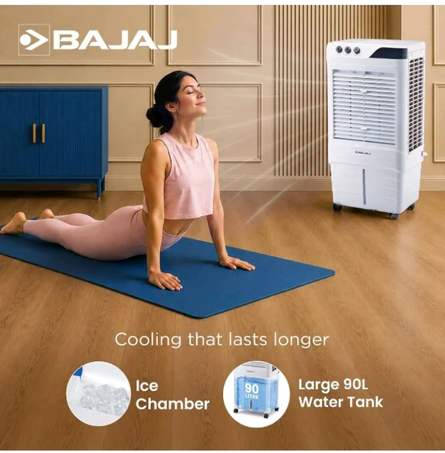 Bajaj DMH 90 Neo 90L Desert Air Cooler for Home|For Larger Room|Anti-Bacterial Honeycomb Cooling Pad|High-Speed|Ice Chamber|90Ft Air Throw|3-Speed Control|3 Year Comprehensive Product Warranty|W