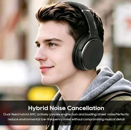 Srhythm NC25 Hybrid Noise Cancelling Headphones Over Ear, Wireless Bluetooth 5.3, 50H Playtime, Transparency Mode,Black