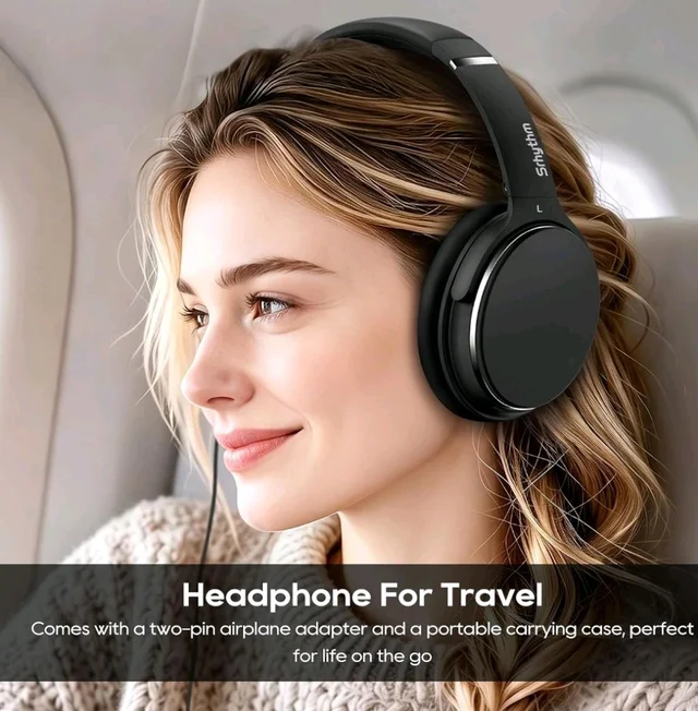 Srhythm NC25 Hybrid Noise Cancelling Headphones Over Ear, Wireless Bluetooth 5.3, 50H Playtime, Transparency Mode,Black