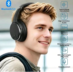Srhythm NC25 Hybrid Noise Cancelling Headphones Over Ear, Wireless Bluetooth 5.3, 50H Playtime, Transparency Mode,Black