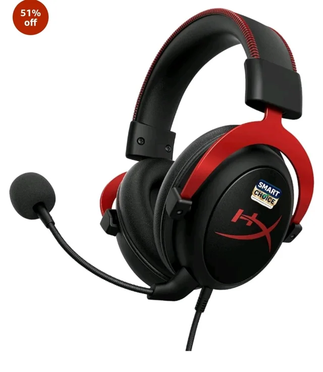 HyperX Cloud II Smartchoice Wired Gaming Headset for PC, PS5 / PS4. Active Noise Cancellation, Over Ear, circumaural, Closed Back, HyperX Virtual 7.1 Surround Sound - Black-Red (4P5M0AA)