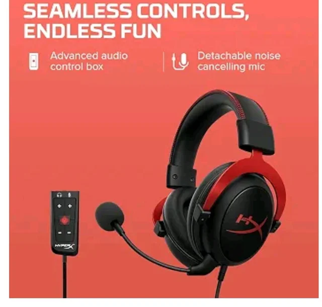 HyperX Cloud II Smartchoice Wired Gaming Headset for PC, PS5 / PS4. Active Noise Cancellation, Over Ear, circumaural, Closed Back, HyperX Virtual 7.1 Surround Sound - Black-Red (4P5M0AA)
