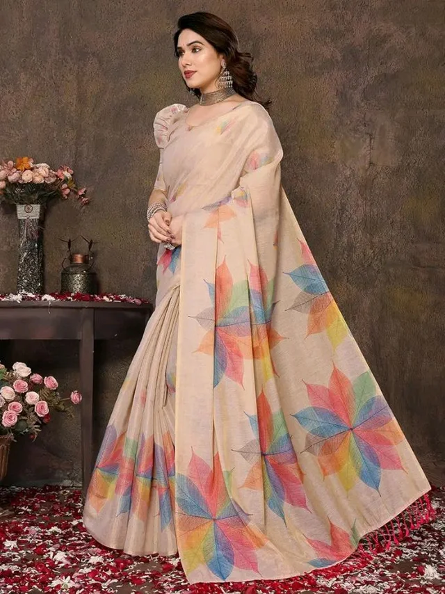 Yashika Women's Chanderi Floral Digital Print Chandheri Saree with Unstitched Blouse Material
200+ bought in past month