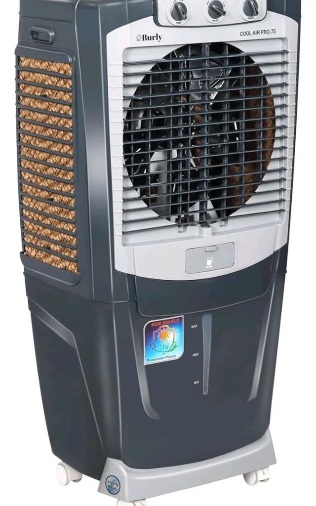 Bhaburly Burly Coolair Pro 75 Ltr Desert Portable Cooler With Anti Bacterial Honeycomb, Auto Refill Powerfull Motor With Auto Swing And 3 Speed Contr