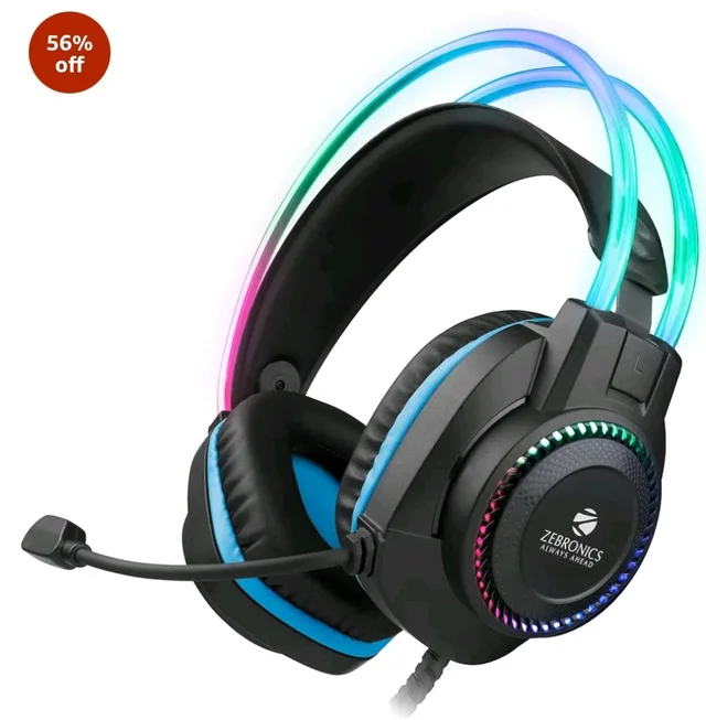 Zebronics Jet PRO Premium Wired Gaming On Ear Headphone with LED for Headband + earcups, 40mm Neodymium Drivers, 2 Meter Braided Cable, with mic, Suspension Design, 3.5mm + USB Connector (Black, Blue)