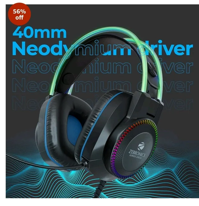 Zebronics Jet PRO Premium Wired Gaming On Ear Headphone with LED for Headband + earcups, 40mm Neodymium Drivers, 2 Meter Braided Cable, with mic, Suspension Design, 3.5mm + USB Connector (Black, Blue)
