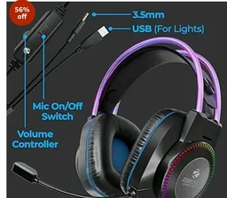 Zebronics Jet PRO Premium Wired Gaming On Ear Headphone with LED for Headband + earcups, 40mm Neodymium Drivers, 2 Meter Braided Cable, with mic, Suspension Design, 3.5mm + USB Connector (Black, Blue)