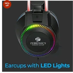 Zebronics Jet PRO Premium Wired Gaming On Ear Headphone with LED for Headband + earcups, 40mm Neodymium Drivers, 2 Meter Braided Cable, with mic, Suspension Design, 3.5mm + USB Connector (Black, Blue)