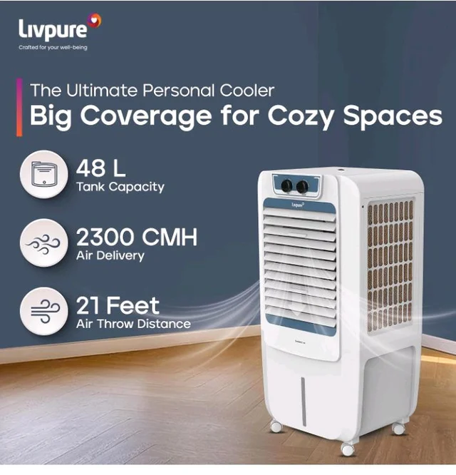 Livpure Coolmist Personal Air Cooler-48 L With 12'' Fan, Anti-Bacterial Honeycomb Pad, Ice Chamber And 2 Year Warranty On Motor (W