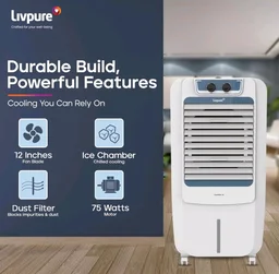 Livpure Coolmist Personal Air Cooler-48 L With 12'' Fan, Anti-Bacterial Honeycomb Pad, Ice Chamber And 2 Year Warranty On Motor (W