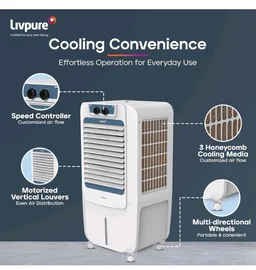 Livpure Coolmist Personal Air Cooler-48 L With 12'' Fan, Anti-Bacterial Honeycomb Pad, Ice Chamber And 2 Year Warranty On Motor (W