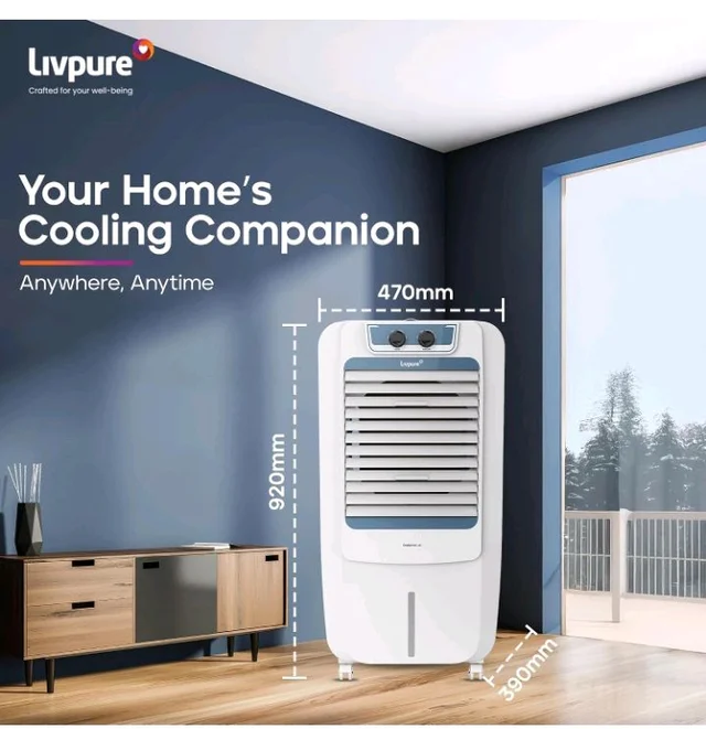 Livpure Coolmist Personal Air Cooler-48 L With 12'' Fan, Anti-Bacterial Honeycomb Pad, Ice Chamber And 2 Year Warranty On Motor (W