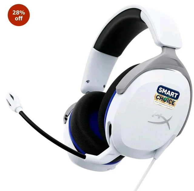 HyperX Cloud Stinger 2 Core Smartchoice- Gaming Headset for PlayStation, Lightweight Over-Ear Headset with mic, Swivel-to-Mute Function, 40mm Drivers (6H9B5AA), White