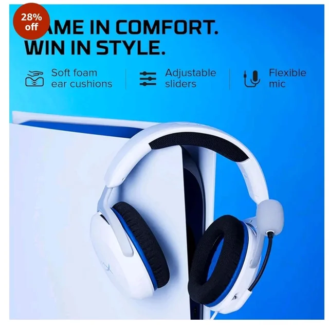 HyperX Cloud Stinger 2 Core Smartchoice- Gaming Headset for PlayStation, Lightweight Over-Ear Headset with mic, Swivel-to-Mute Function, 40mm Drivers (6H9B5AA), White
