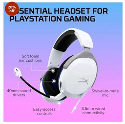 HyperX Cloud Stinger 2 Core Smartchoice- Gaming Headset for PlayStation, Lightweight Over-Ear Headset with mic, Swivel-to-Mute Function, 40mm Drivers (6H9B5AA), White