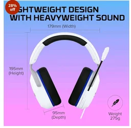 HyperX Cloud Stinger 2 Core Smartchoice- Gaming Headset for PlayStation, Lightweight Over-Ear Headset with mic, Swivel-to-Mute Function, 40mm Drivers (6H9B5AA), White