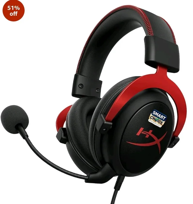 HyperX Cloud II Smartchoice Wired Gaming Headset for PC, PS5 / PS4. Active Noise Cancellation, Over Ear, circumaural, Closed Back, HyperX Virtual 7.1 Surround Sound - Black-Red (4P5M0AA)