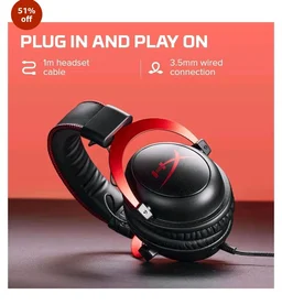 HyperX Cloud II Smartchoice Wired Gaming Headset for PC, PS5 / PS4. Active Noise Cancellation, Over Ear, circumaural, Closed Back, HyperX Virtual 7.1 Surround Sound - Black-Red (4P5M0AA)