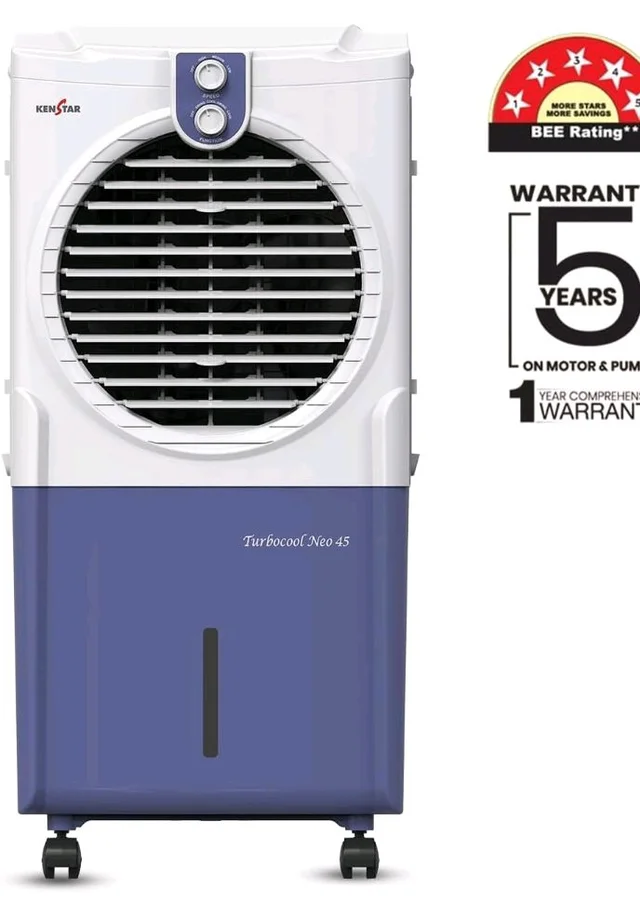 Kenstar TURBOCOOL NEO HC 45 BLUE Air Cooler with Honeycomb Cooling Media | 5-star BEE Rating |100 W|White & Blue