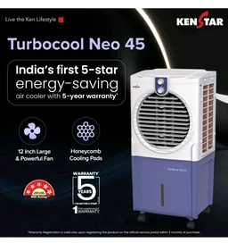 Kenstar TURBOCOOL NEO HC 45 BLUE Air Cooler with Honeycomb Cooling Media | 5-star BEE Rating |100 W|White & Blue