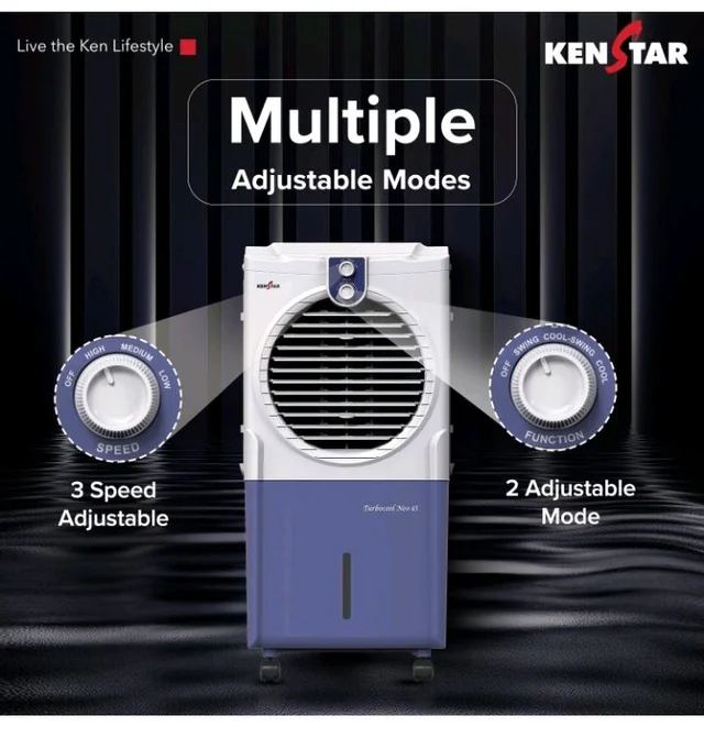 Kenstar TURBOCOOL NEO HC 45 BLUE Air Cooler with Honeycomb Cooling Media | 5-star BEE Rating |100 W|White & Blue