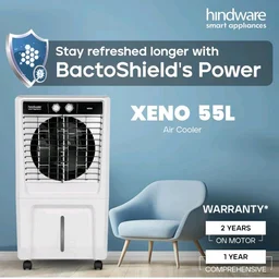 Hindware Smart Appliances Xeno 55L Personal Air cooler | Fan Based | 13 Inc. Fan Blade and Ice Chamber | White & Grey