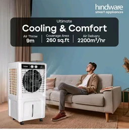 Hindware Smart Appliances Xeno 55L Personal Air cooler | Fan Based | 13 Inc. Fan Blade and Ice Chamber | White & Grey