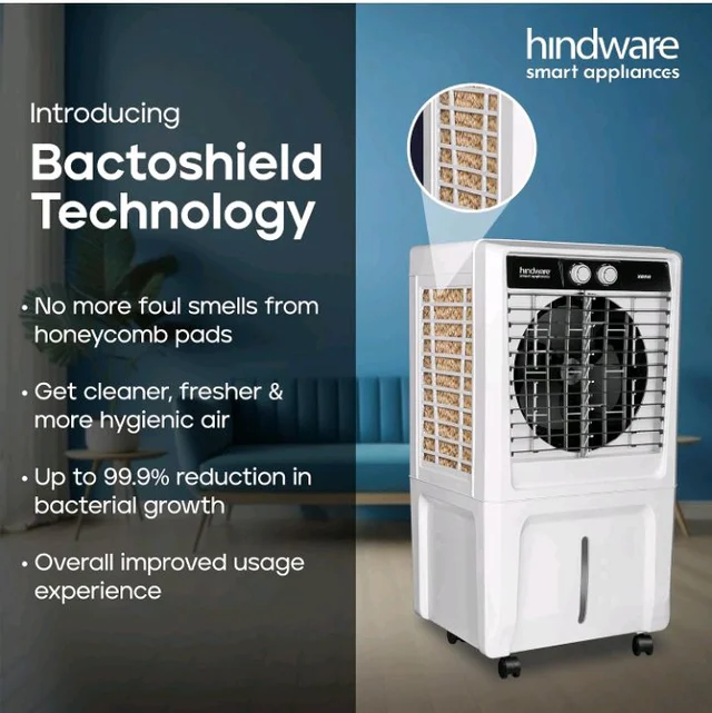 Hindware Smart Appliances Xeno 55L Personal Air cooler | Fan Based | 13 Inc. Fan Blade and Ice Chamber | White & Grey