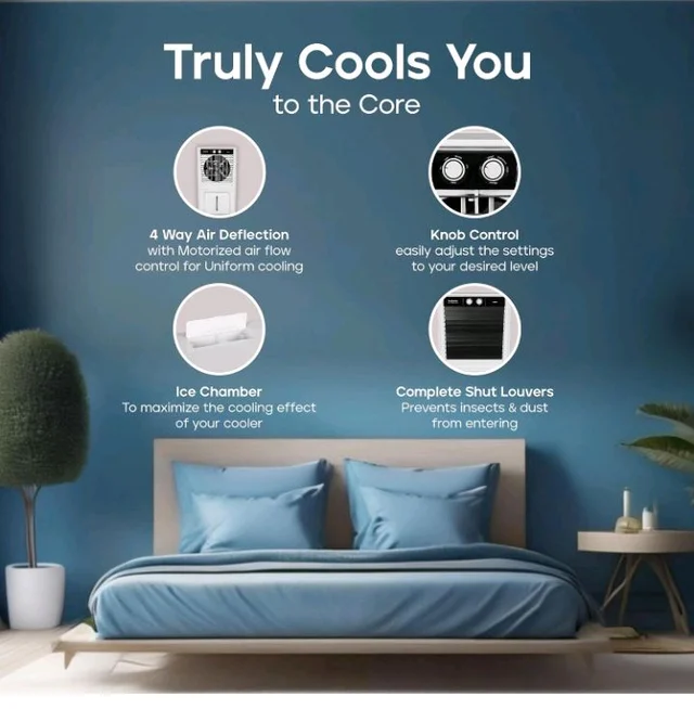 Hindware Smart Appliances Xeno 55L Personal Air cooler | Fan Based | 13 Inc. Fan Blade and Ice Chamber | White & Grey