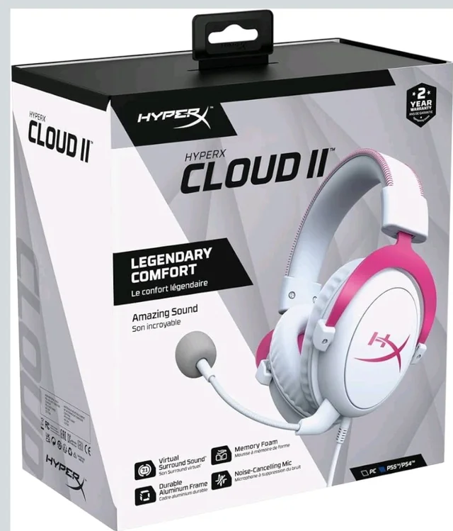 HyperX Cloud Ii-Gaming Headset for Pc,Ps5|Ps4. Includes 7.1 Virtual Surround Sound&USB Audio Control Box-Pink (4P5E0Aa),Over Ear,Wired