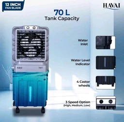 Havai Thunder-75 Tower Air Cooler | 70L Tank | 12″ Blade | Ideal for 150 sq ft Rooms | 130W Power | 10 ft Air Throw | 1350 RPM | Auto-Louver | 3-Speed | 1-Year On-Site Motor Warranty (Black