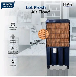 Havai Thunder-75 Tower Air Cooler | 70L Tank | 12″ Blade | Ideal for 150 sq ft Rooms | 130W Power | 10 ft Air Throw | 1350 RPM | Auto-Louver | 3-Speed | 1-Year On-Site Motor Warranty (Black