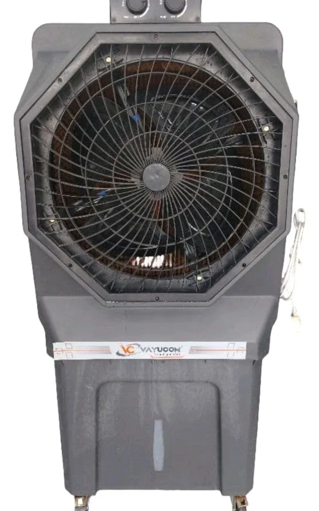 Vayucom Industrial Portable Evaporative Air Cooler, black, Mobile Unit with Adjustable Controls, Large Cooling Fan for