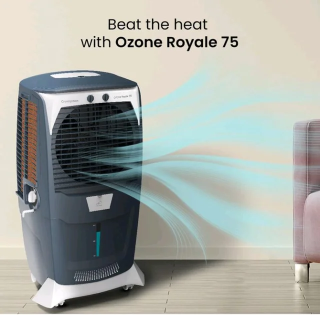 Crompton Ozone Royale 75 Litres Desert Air Cooler for home | Large & Easy Clean Ice Chamber | High Density Honeycomb Pads | Everlast Pump | Humidity Control | Auto Fill & Drain Function