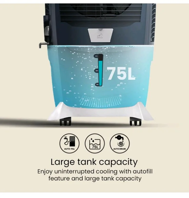 Crompton Ozone Royale 75 Litres Desert Air Cooler for home | Large & Easy Clean Ice Chamber | High Density Honeycomb Pads | Everlast Pump | Humidity Control | Auto Fill & Drain Function