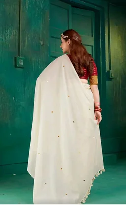 TAMAIRA FASHION Plain Pure Cotton Saree For Woman |Sequins Work Saree Without Blouse Piece