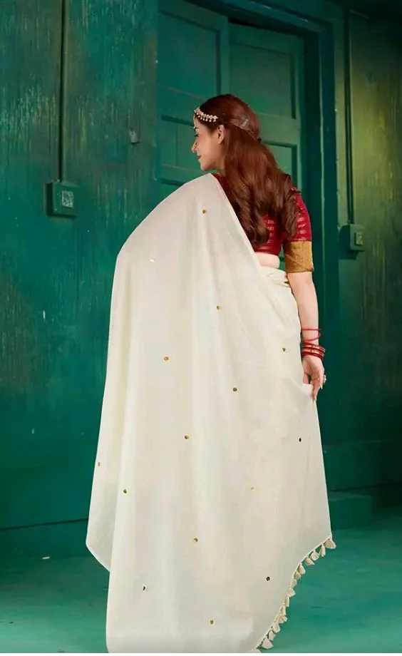 TAMAIRA FASHION Plain Pure Cotton Saree For Woman |Sequins Work Saree Without Blouse Piece