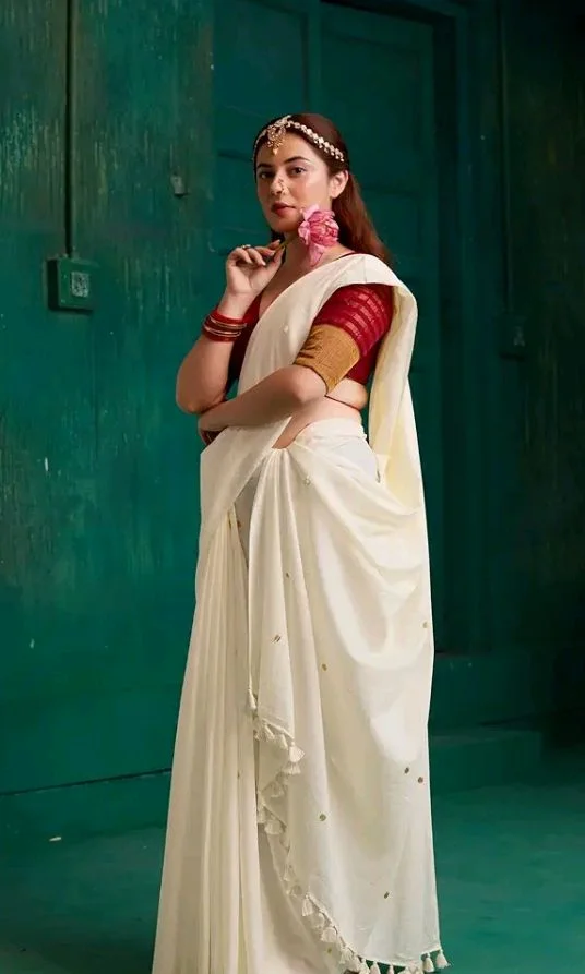 TAMAIRA FASHION Plain Pure Cotton Saree For Woman |Sequins Work Saree Without Blouse Piece