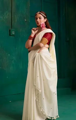 TAMAIRA FASHION Plain Pure Cotton Saree For Woman |Sequins Work Saree Without Blouse Piece