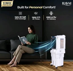 Havai Arizona 9 Personal Air Cooler | India’s First 9-Inch Blade Cooler | 2600 RPM | 2200 m³/hr Delivery | 5 Ft Air Throw | 3-Side Honeycomb | 25L Tank | Motorised Louvers | 120W | Ideal for 50 Sq Ft