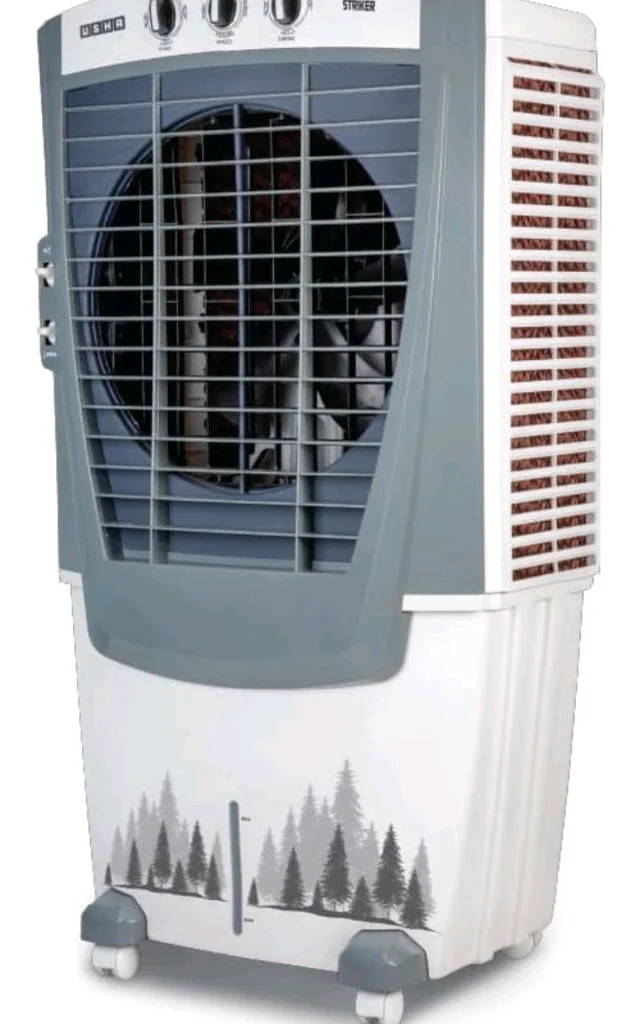 USHA Striker 70SD1 Desert Air Cooler for Home with Powerful Airflow, 3-Side Honeycomb Pads, 11m Air Throw & Inverter Compatibility (70L, White)