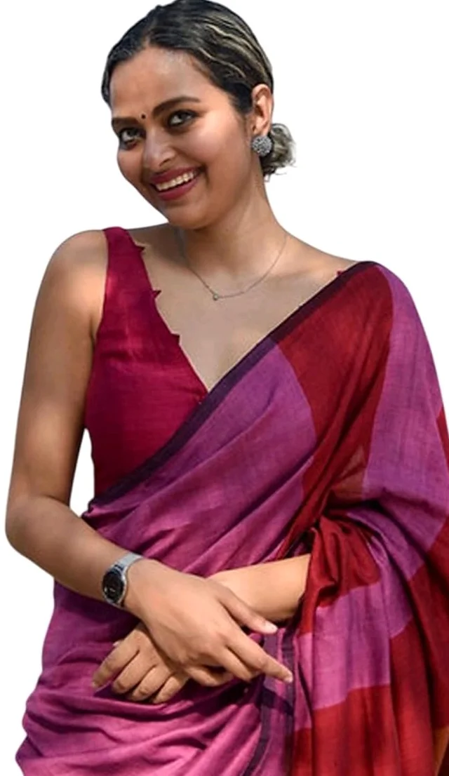 Women Cotton Saree With Blouse Piece. Multicolor 5.5 Meter With Running Blouse