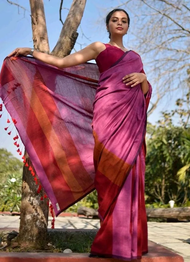 Women Cotton Saree With Blouse Piece. Multicolor 5.5 Meter With Running Blouse