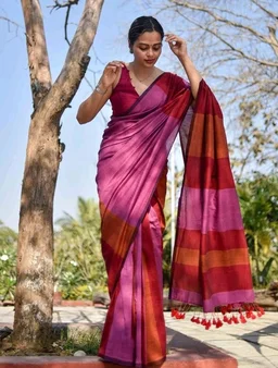 Women Cotton Saree With Blouse Piece. Multicolor 5.5 Meter With Running Blouse