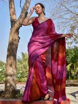 Women Cotton Saree With Blouse Piece. Multicolor 5.5 Meter With Running Blouse