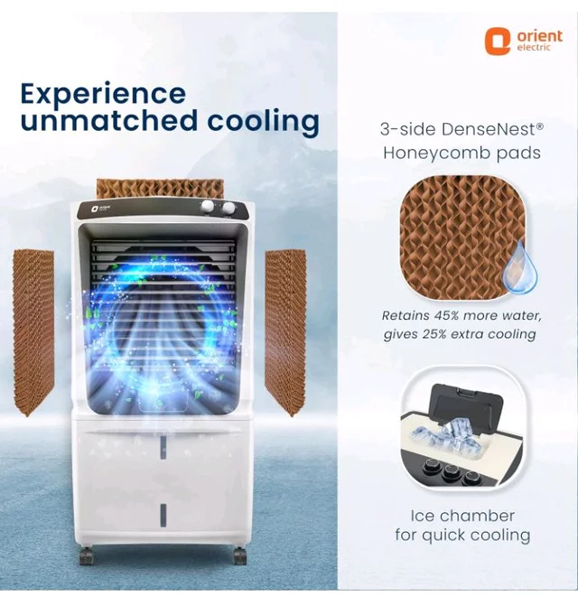 Orient Electric Smartchill 125L Desert Air Cooler for home | Densenest Honeycomb Pads | Fully Collapsible Louvers, Inverter Compatible | High Air Delivery | 1 Year Warranty by Orient | White